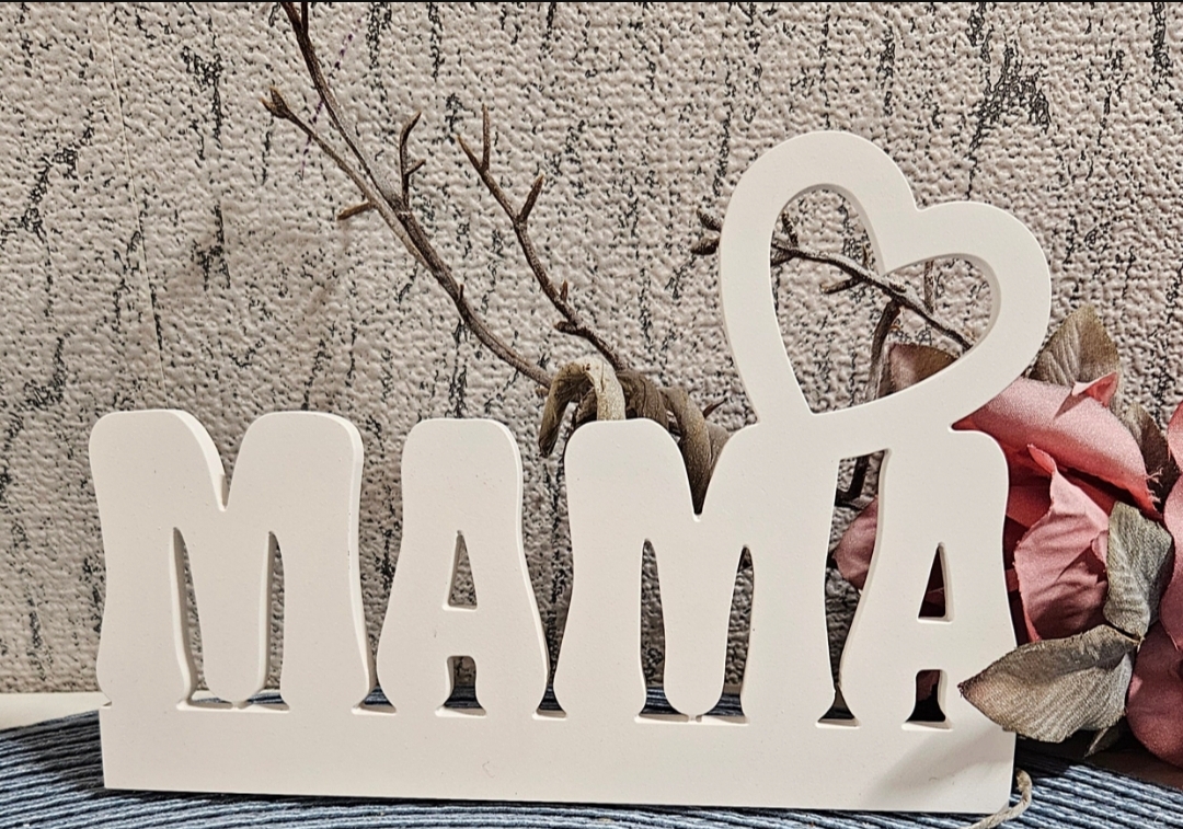 Einschieber „Mama mit Herz“ – dekorativer Schriftzug aus Raysin, kombinierbar mit Basisteil