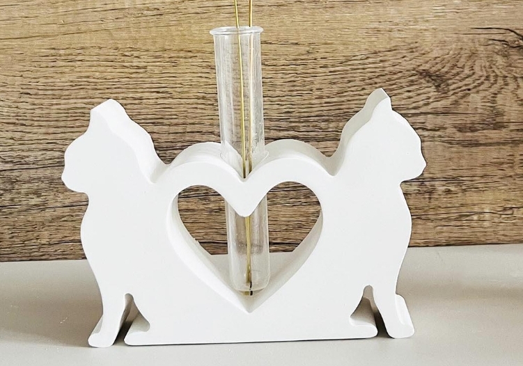 Katzen Herz Vase mit Reagenzglas